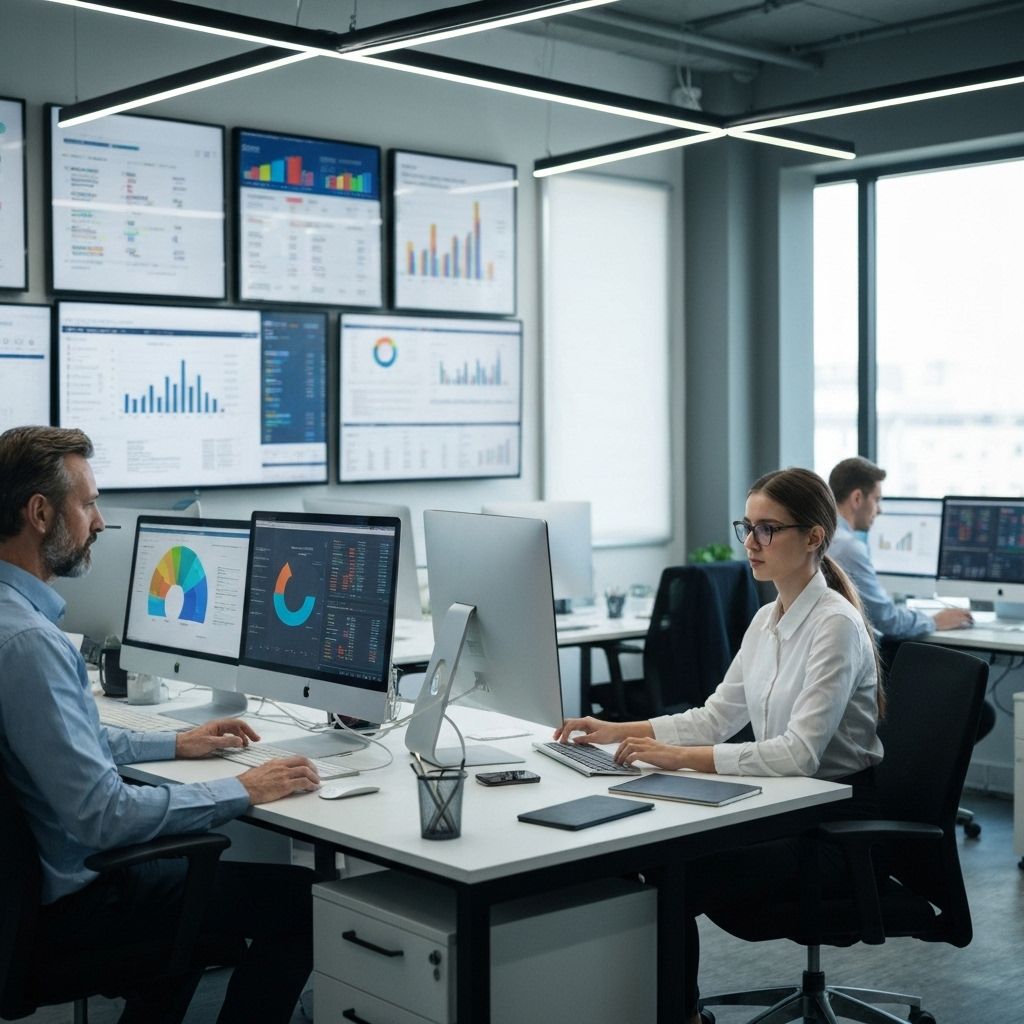 Finance and accounting professionals working in modern office environment