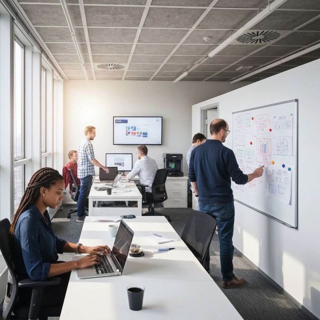 Innovation and startup team collaborating in modern office space