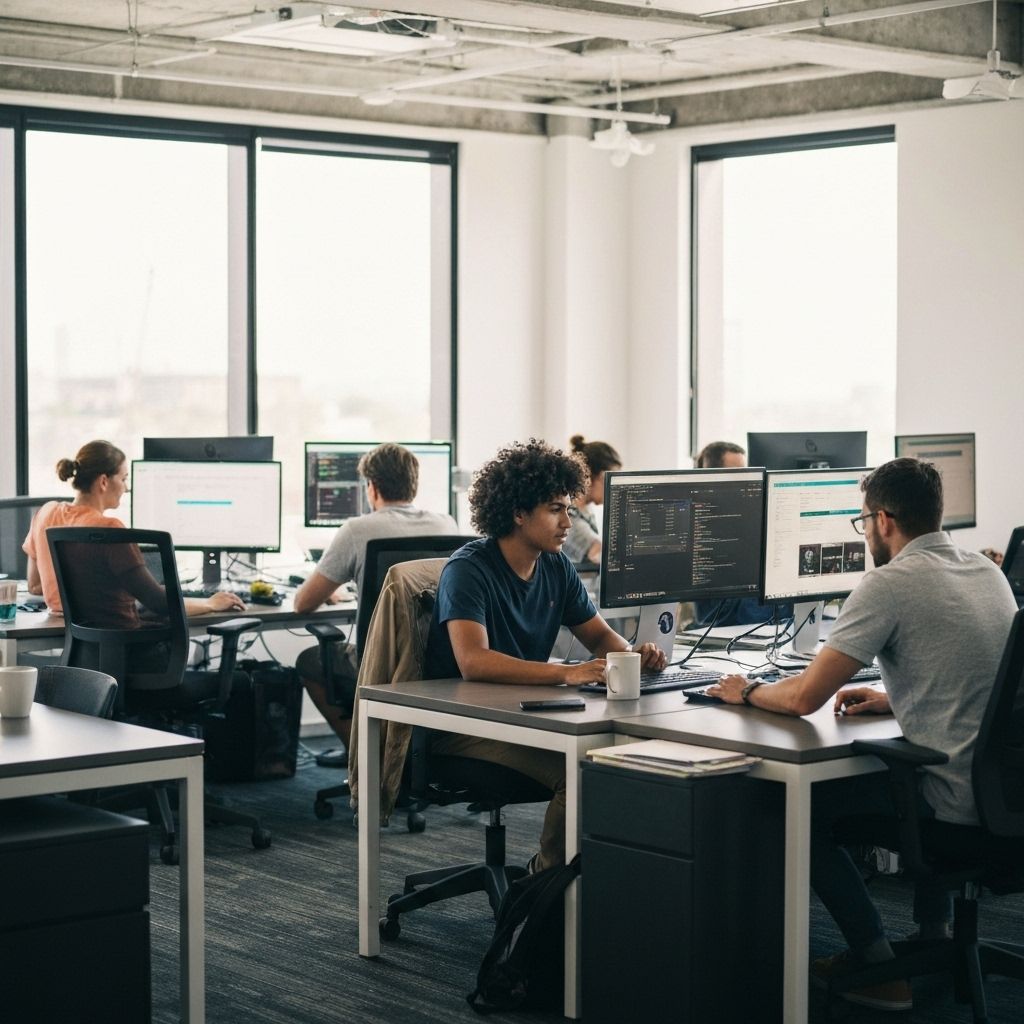 SaaS and technology team working with computers and digital tools